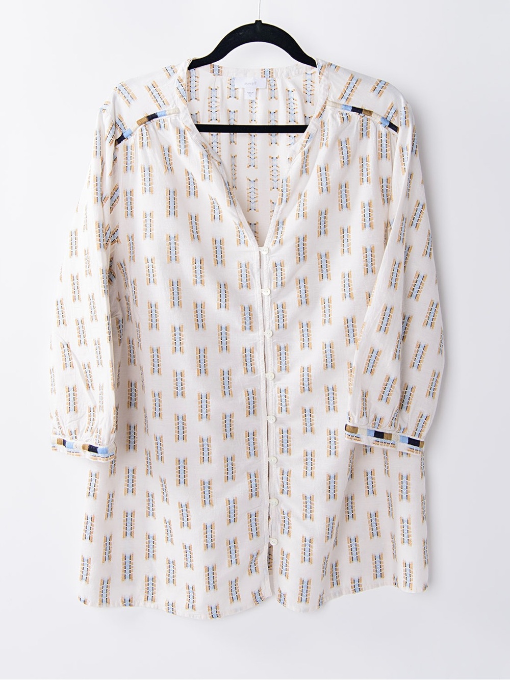 Pure Jill XL Textured Cotton Tunic Boho Embroidered Button Front Top